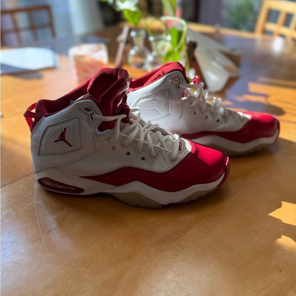Jordan Red and White High-Top Sneakers